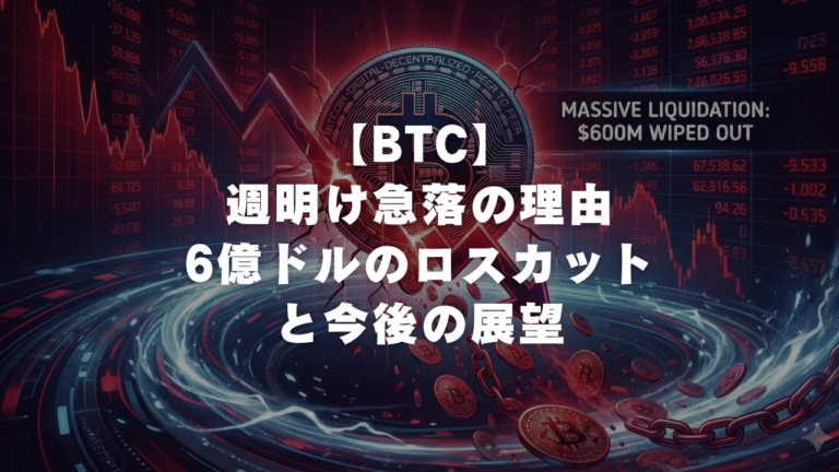 【BTC】週明け急落の理由。6億ドルのロスカットと今後の展望