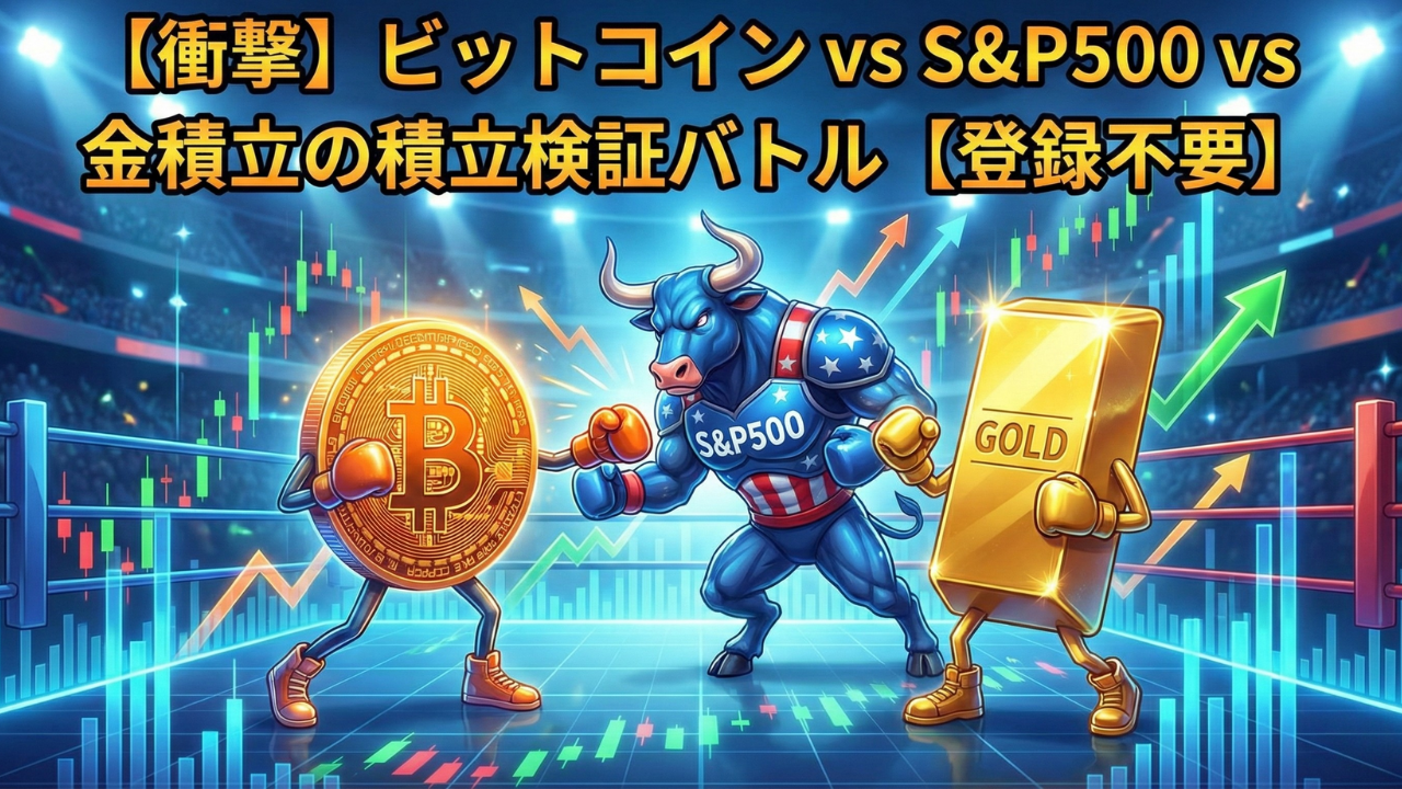 【衝撃】ビットコイン vs S&P500 vs 金積立の積立検証バトル【登録不要】