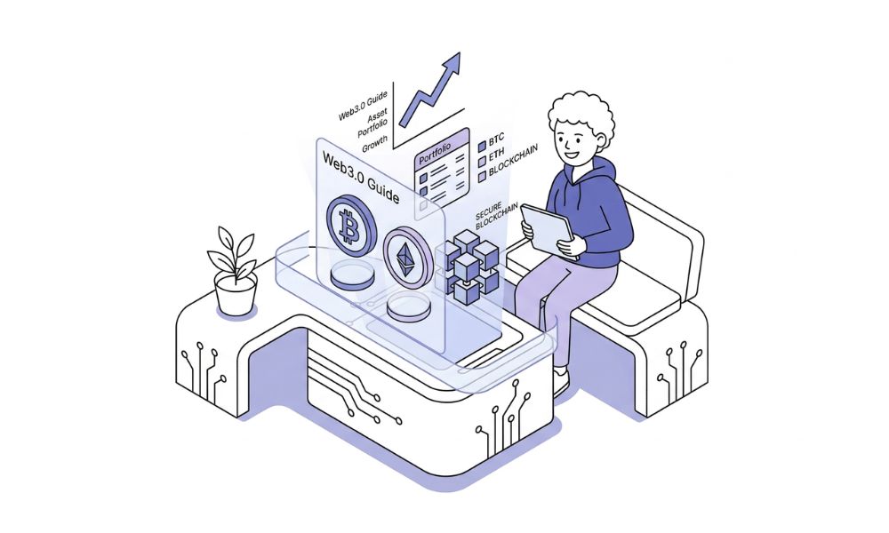 仮想通貨とWeb3.0の初心者向け投資ガイドのイメージイラスト