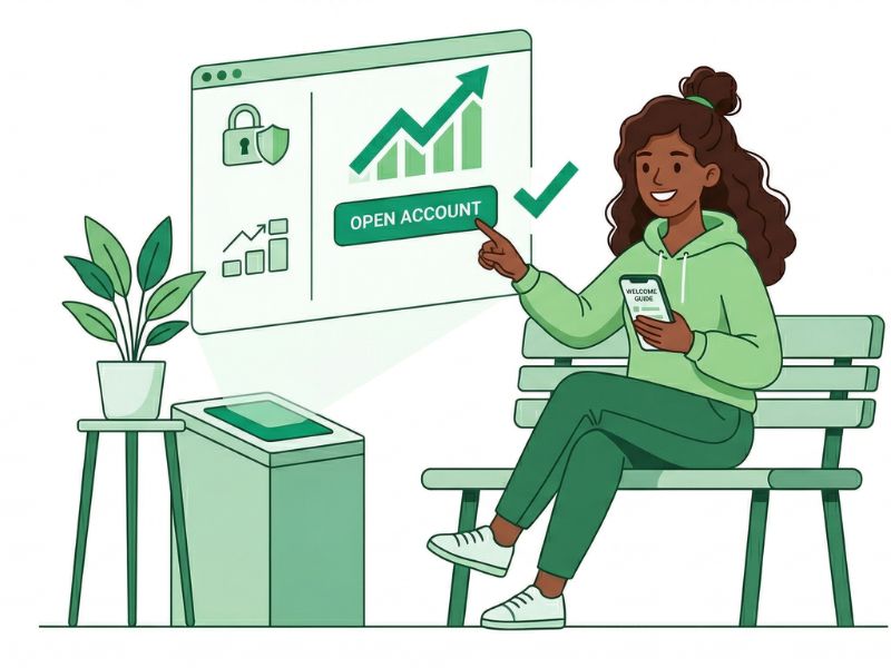 株式投資の始め方STEP1：おすすめのネット証券を比較し、スマホで安全に口座を開設するイメージイラスト