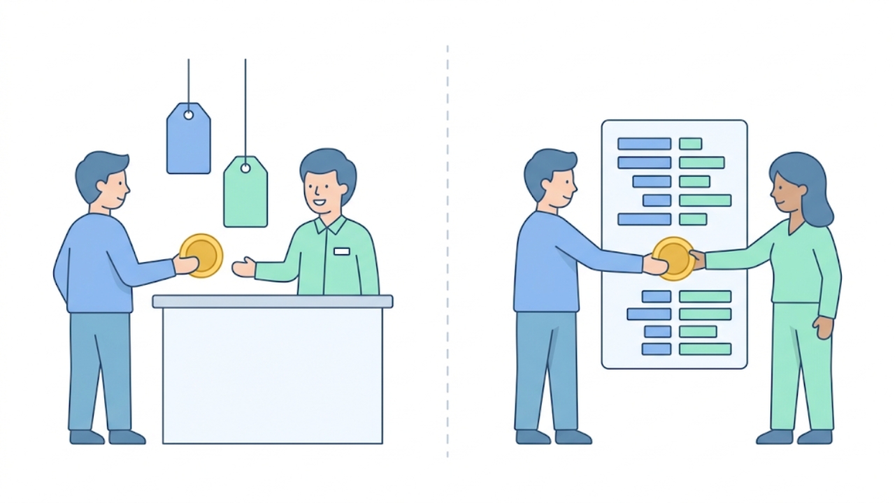 販売所と取引所でビットコインを買うしくみの違いを表した図解