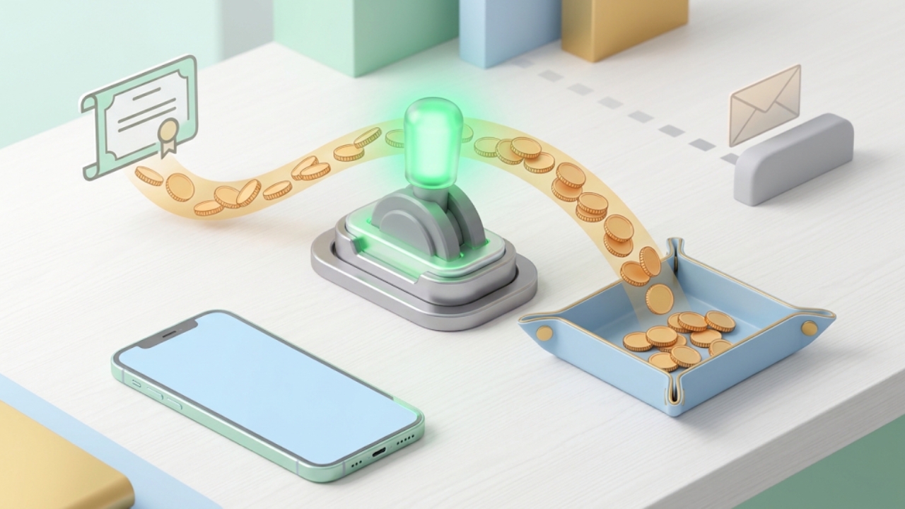 配当金の受け取り方を切り替えるスイッチと、証券口座に入るコインのイメージ